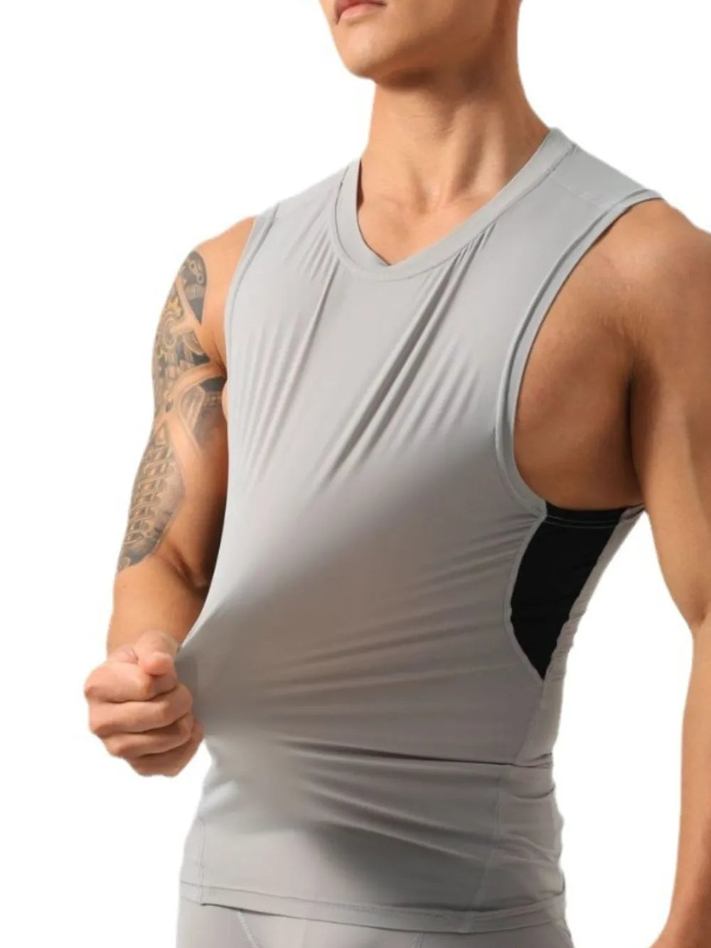 Men’s round neck athletic tank top – front view