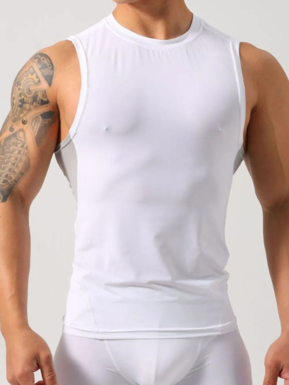 Men’s round neck athletic tank top – front view