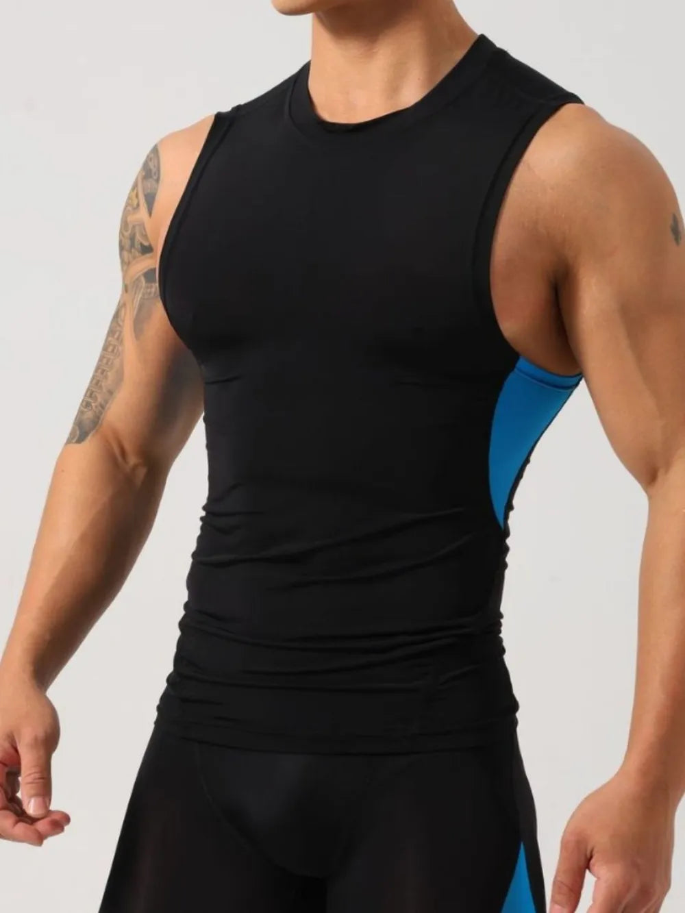 Men’s round neck athletic tank top – front view