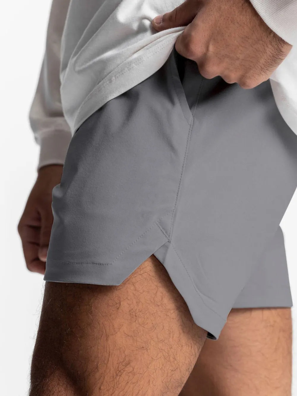 Elastic waist polyester shorts – side view